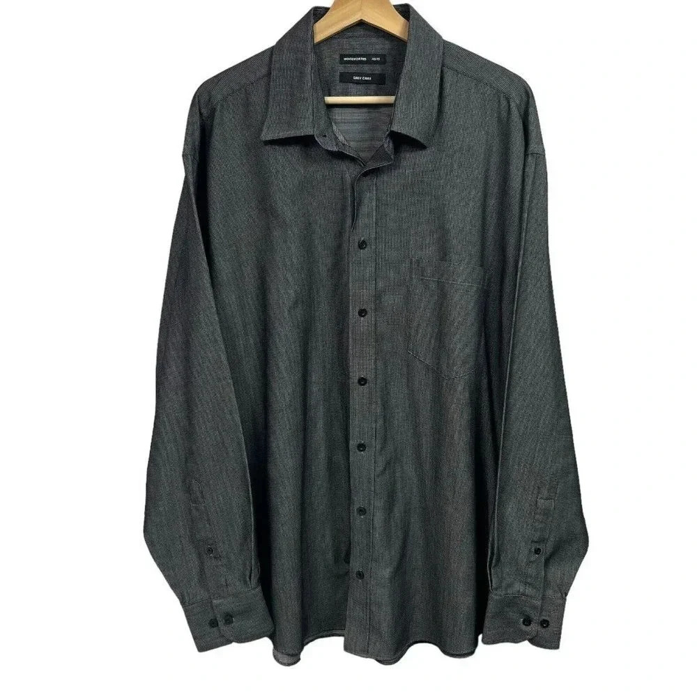Woolworths Mens Shirt Size 46 / 18 Gray Long Sleeve Button Up Easy Care NWOT
